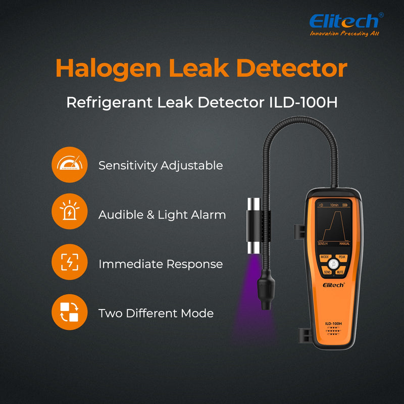 Elitech HVAC Refrigerant Leak Detector Heated Diode Sensor Life Halogen Freon Sniffer, Air Conditioning Detection, Automotive Gas Finder, R22 R410A R134A R1234YF CFCs HCFCs HFCs, ILD-100H - Elitech Technology, Inc.