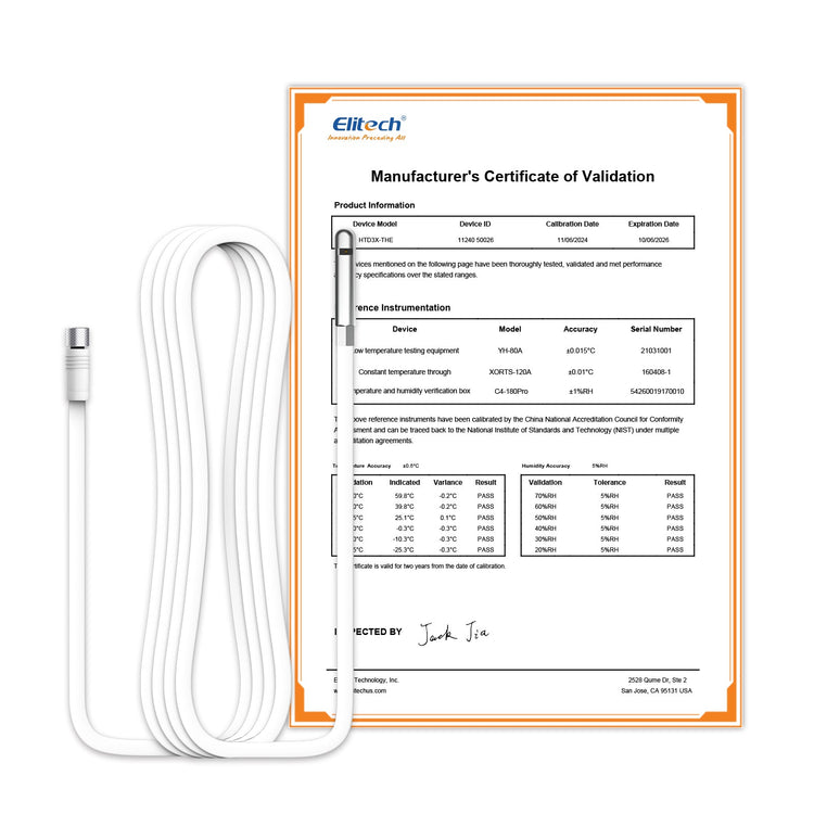 Elitech RCW - 360Plus - WG - DC 【One Temperature and One Humidity Probe】Probe Length: 5m(16.4ft). Measuring Range: - 40~85℃( - 40~185℉)/ Humidity 0~100%RH, Accuracy: ±0.5℃(0.9℉)/ ±0.5%RH, HTD3X - THE - H - Elitech Technology, Inc.