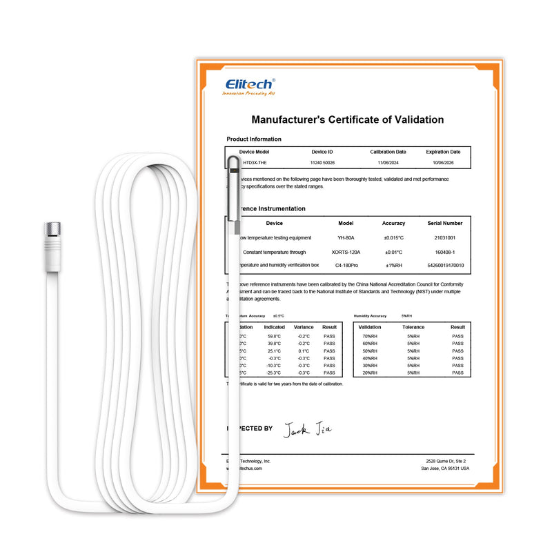 Elitech RCW - 360Plus - WG - DC 【One Temperature and One Humidity Probe】Probe Length: 5m(16.4ft). Measuring Range: - 40~85℃( - 40~185℉)/ Humidity 0~100%RH, Accuracy: ±0.5℃(0.9℉)/ ±0.5%RH, HTD3X - THE - H - Elitech Technology, Inc.