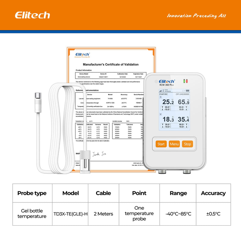 Elitech WiFi + 4G Cellulari Real - Time Digital Temperature Humidity Light Data Logger with Diverse Replaceable Probes(Sold Separately), 100,000 Points, Cloud Data Storage, SMS/Email/APP/Web Alarm, TFT Color Screen, RCW - 360Plus - WG - DC - Elitech Technology, Inc.