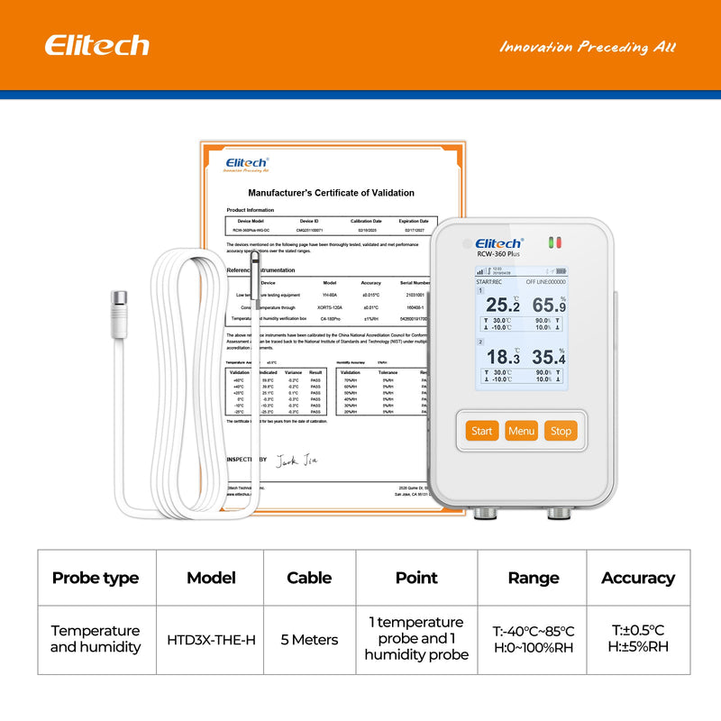 Elitech WiFi + 4G Cellulari Real - Time Digital Temperature Humidity Light Data Logger with Diverse Replaceable Probes(Sold Separately), 100,000 Points, Cloud Data Storage, SMS/Email/APP/Web Alarm, TFT Color Screen, RCW - 360Plus - WG - DC - Elitech Technology, Inc.