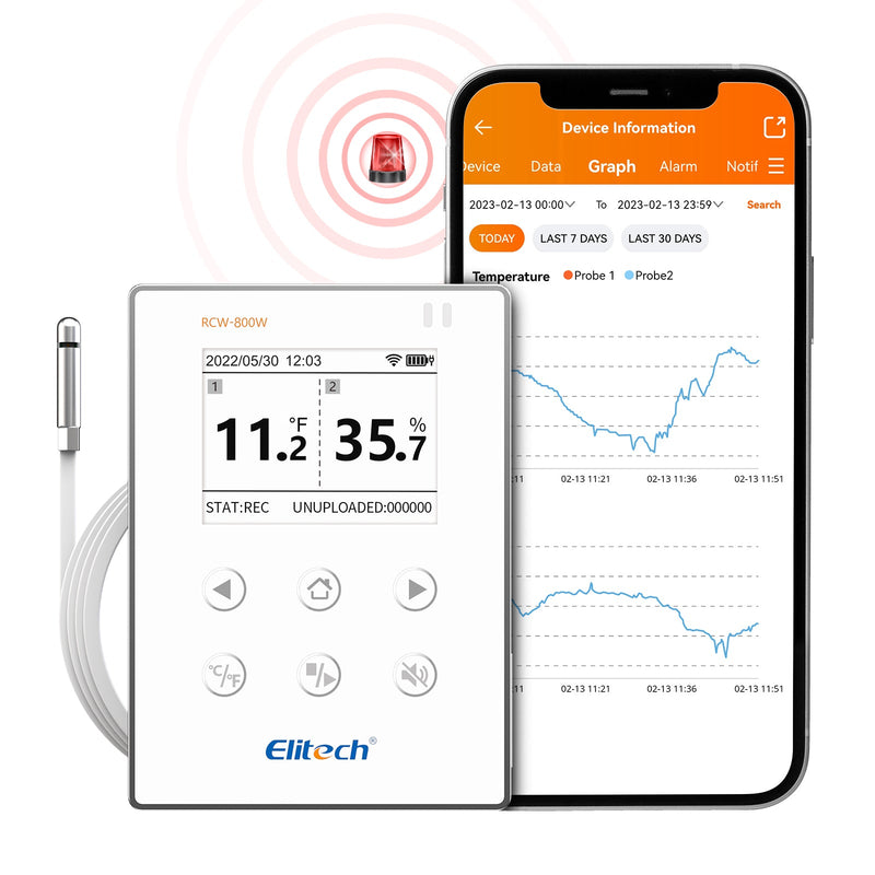 Elitech Temperature Humidity Data Logger WiFi Recorder Cloud Storage Wirelesss Remote Monitor, RCW-800W-THE - Elitech Technology, Inc.