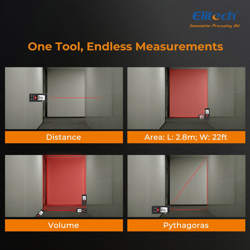 (Pre - order) Elitech LDM - 50S Laser Distance Meter, 165ft Digital Measure Tool ±2mm Accuracy, Area/Volume/Pythagoras Modes, Backlit LCD, 99 Records, Unit Switch – for Home & DIY - Elitech Technology, Inc.