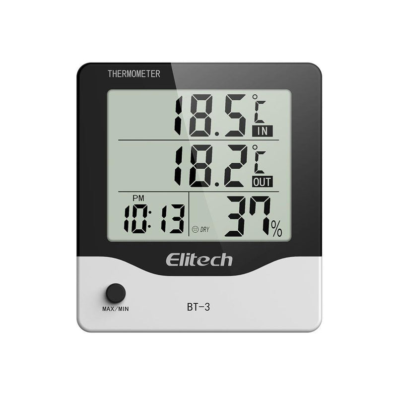 Elitech BT-3 LCD Indoor/Outdoor Digital Hygrometer Thermometer Humidity Monitor with Clock and Min/Max Value - Elitechustore