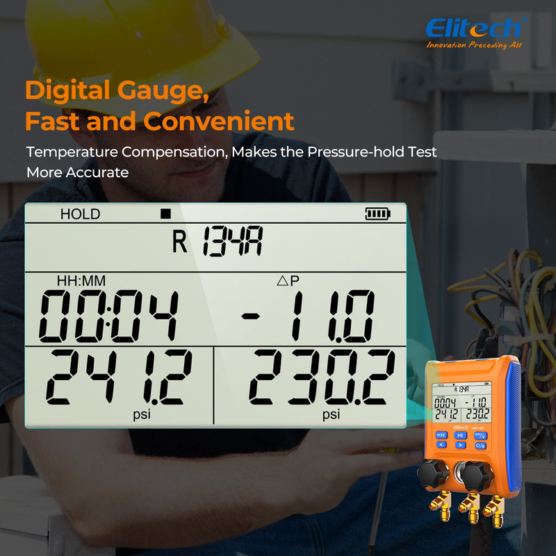 Elitech Digital Manifold Gauge 2-way Valve AC Gauges App Control with Thermometer Clamps for HVAC Systems, LMG-10W - Elitech Technology, Inc.