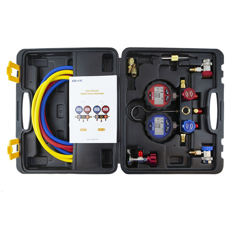 Elitech DMG-3 Digital HVAC Manifold Gauge Set 3 Hose with Case - Elitech Technology, Inc.