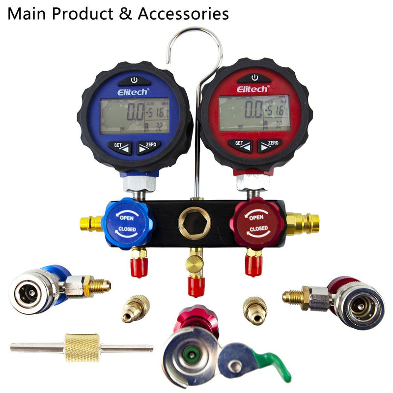 Elitech DMG-3 Digital HVAC Manifold Gauge Set 3 Hose with Case - Elitech Technology, Inc.