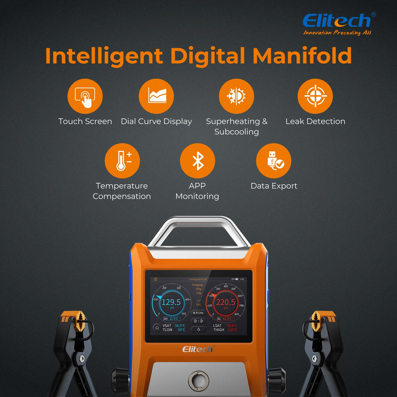 Elitech EMG-20V Intelligent HVAC Digital Manifold 2 Valves with 5” Smart Touch Screen - Elitech Technology, Inc.