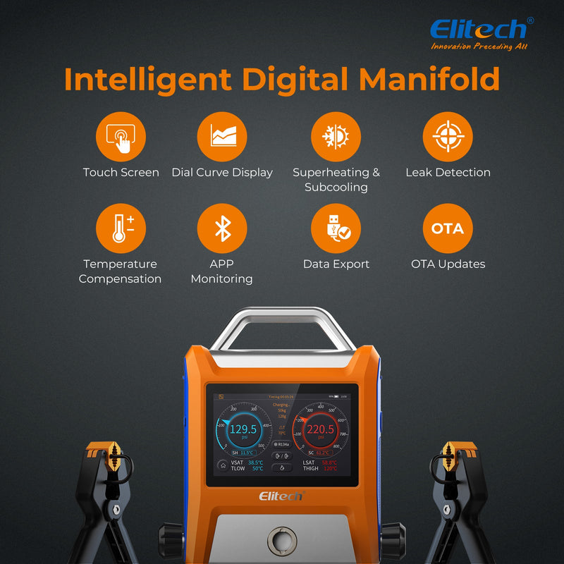 Elitech EMG-20V Intelligent HVAC Digital Manifold 2 Valves with 5” Smart Touch Screen - Elitech Technology, Inc.