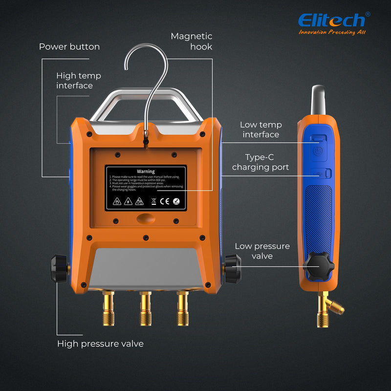 Elitech EMG-20V Intelligent HVAC Digital Manifold 2 Valves with 5” Smart Touch Screen - Elitech Technology, Inc.