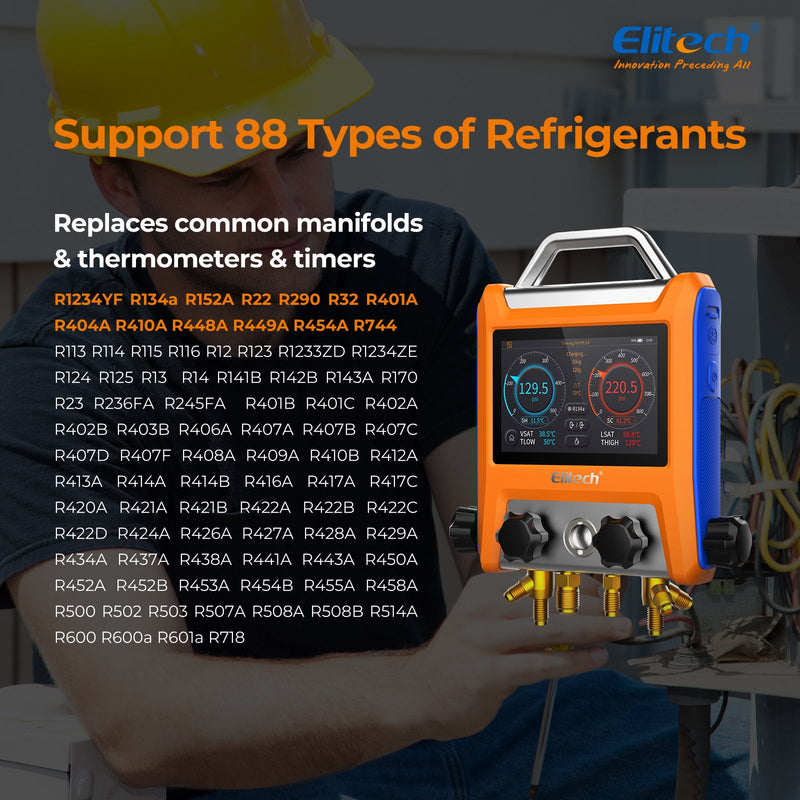 Elitech EMG-40V Intelligent HVAC Digital Manifold Gauge 4-Way Valve with Micron Gauge Transmitter - Elitech Technology, Inc.