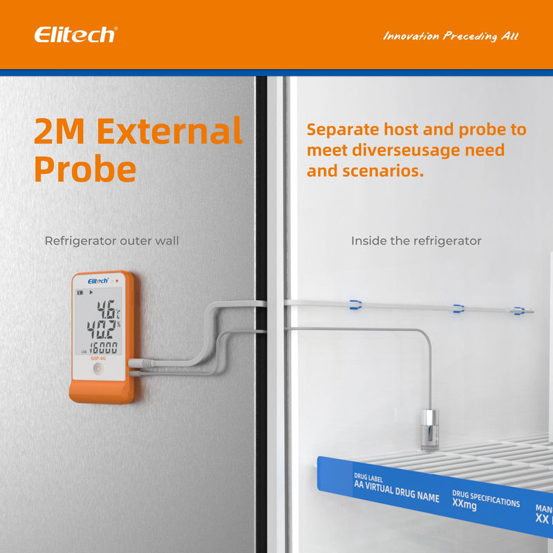 Elitech GSP-6G Digital Temperature and Humidity Data Logger with Detachable Buffered Probe with Calibration Certificate - Elitech Technology, Inc.