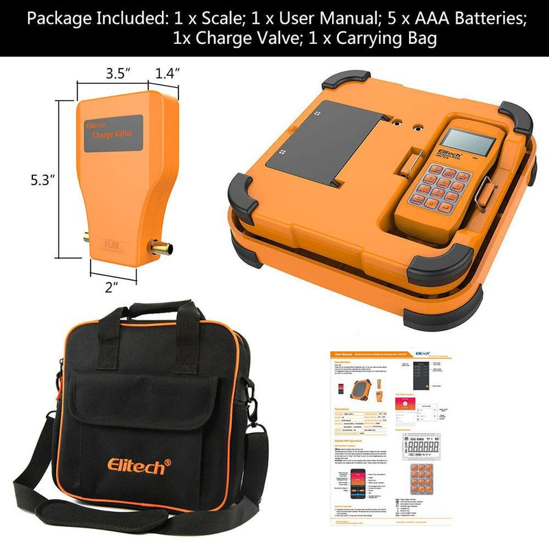 Elitech LMC-310 Bluetooth Refrigerant Electronic Charging Scale w/ Charging Valve at 220 lbs/100kgs - Elitech Technology, Inc.