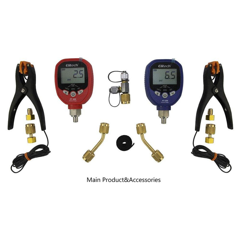 Elitech PT-500&PT-800 Wireless Refrigeration Digital Manifold Gauge Set HVAC A/C Pressure Gauge with Temperature Test Clip and Charging Hoses - Elitech Technology, Inc.