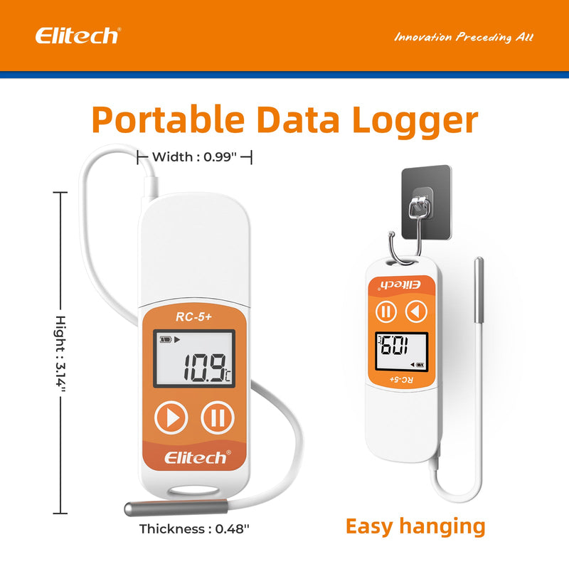 Elitech RC-5+ TE PDF USB Reusable Temperature Data Logger Internal Sensor External Probe -22℉~158℉ - Elitech Technology, Inc.