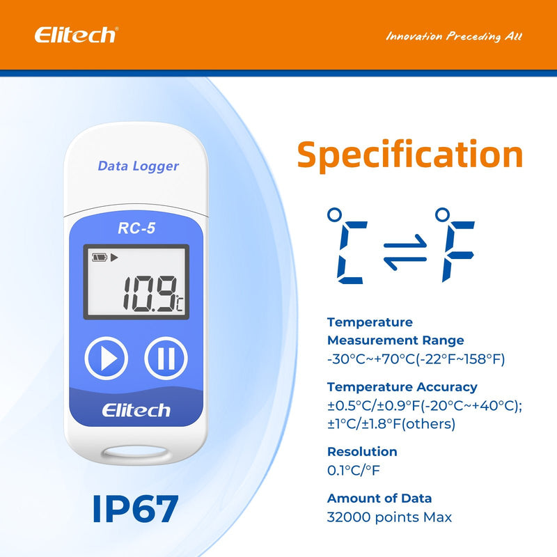 Elitech RC-5 USB Temperature Data Logger with 32000 Recording Points - Elitech Technology, Inc.