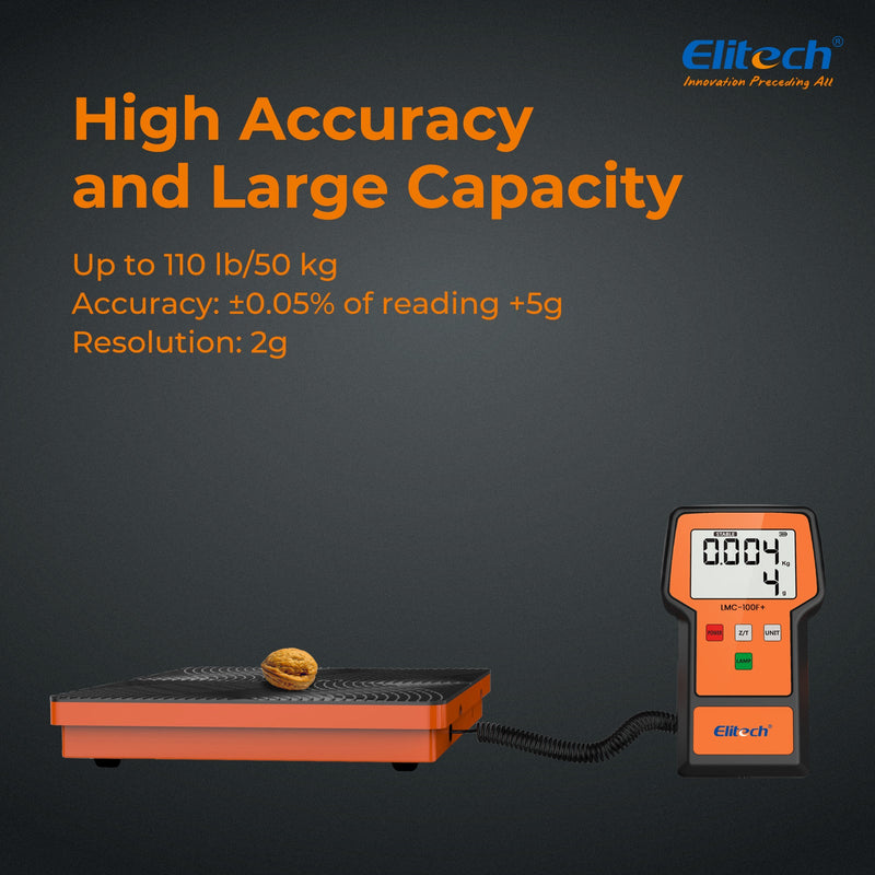 Elitech Refrigerant Charging Scale 110Lbs, High Precision for HVAC Digital Freon Scales with Case, LMC-100F+ - Elitech Technology, Inc.