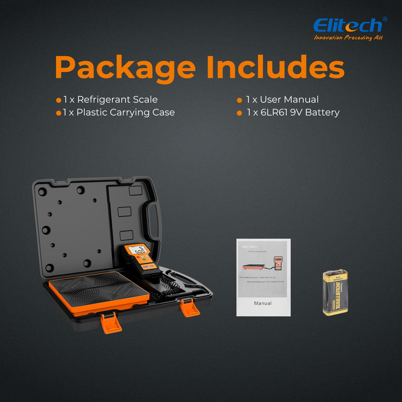 Elitech Refrigerant Charging Scale 220Lbs with case, HVAC Electronic Digital Freon Recovery Scales for AC Automotive, LMC-100A+ - Elitech Technology, Inc.