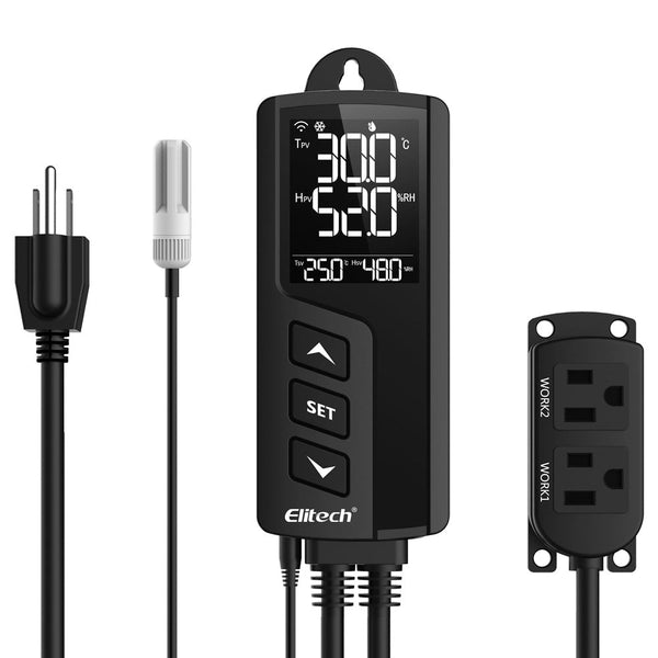 WiFi Digital Temperature & Humidity Controller 2 prewired Outlets