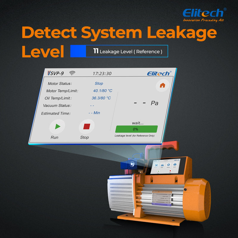 Elitech SVP-9 Intelligent 1HP Vacuum Pump 9 CFM 2 Stage HVAC Refrigerant Recharging, Touch Screen, Data Logging and Storage via App - Elitech Technology, Inc.