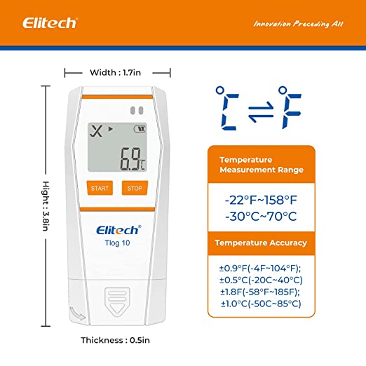 Elitech GSP-6G Digital Temperature and Humidity Data Logger with Detachable Buffered Probe with Calibration Certificate, Factory / 5 Pcs