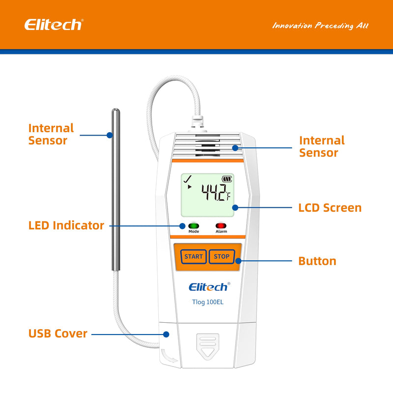 Elitech Tlog 100EL Ultra Low Data Logger Temperature Recorder Cold Chain Dry Ice PDF Report USB Port 32000 Points - Elitech Technology, Inc.