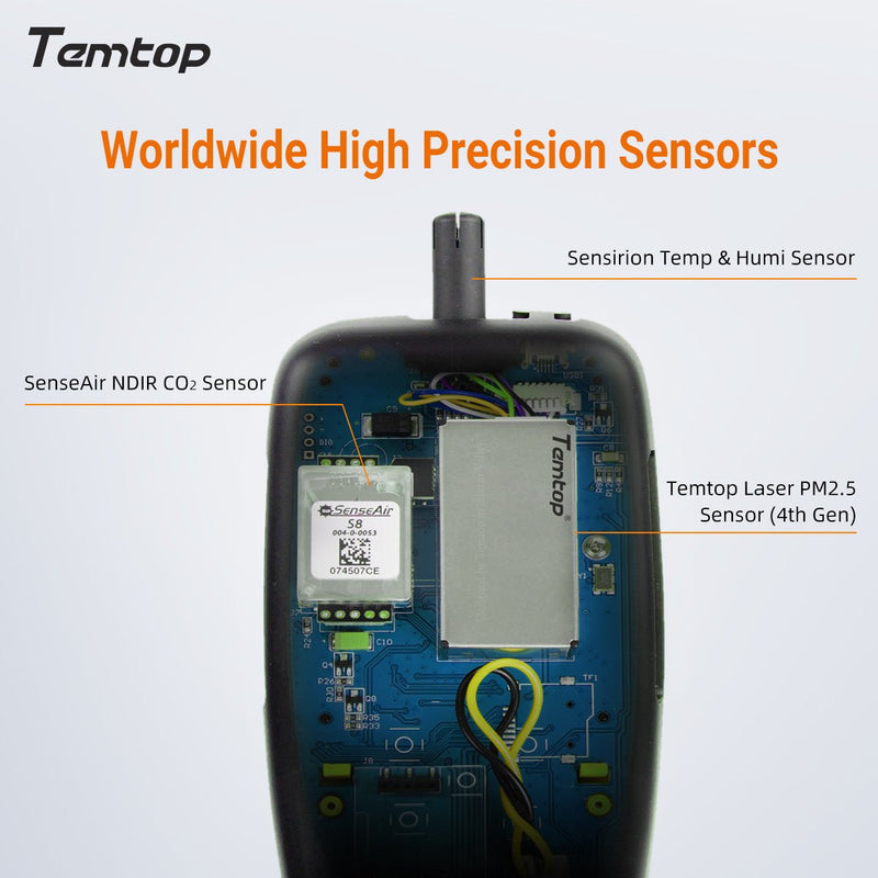 Temtop M2000C 2nd Generation Air Quality Monitor PM2.5 PM10 CO2 Data Export Audio Alarm Easy Calibration - Elitech Technology, Inc.