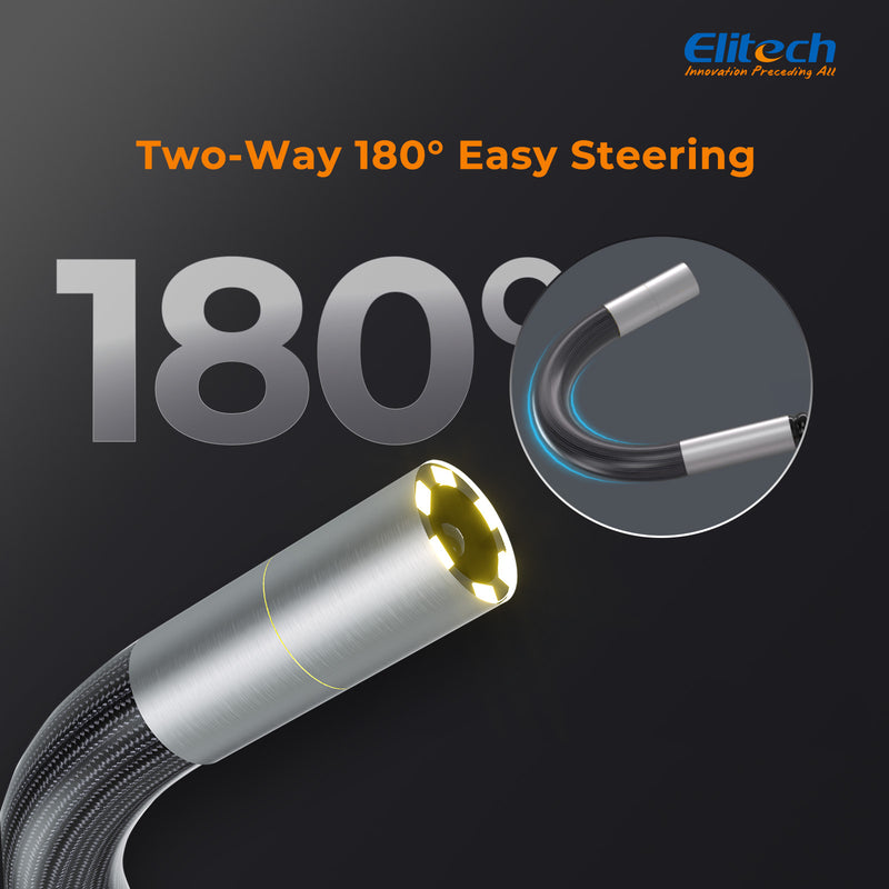 Elitech ELS-240 Articulating Borescope Inspection Camera, Two-Way 180° Steering Endoscope with 4.3" IPS Screen, 6.2mm IP67 Waterproof Probe, 720P HD Industrial Scope for Automotive Mechanics - 1m