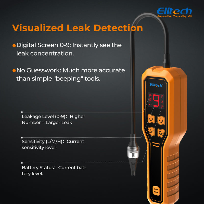(Pre-order)Elitech ELD-270 Heated Diode Refrigerant Leak Detector, HVAC Freon Sniffer with Digital Display & Vibration Alarm, High Sensitivity (2g/yr) for R410A R134a R1234yf R290 CFCs HCFCs HFCs