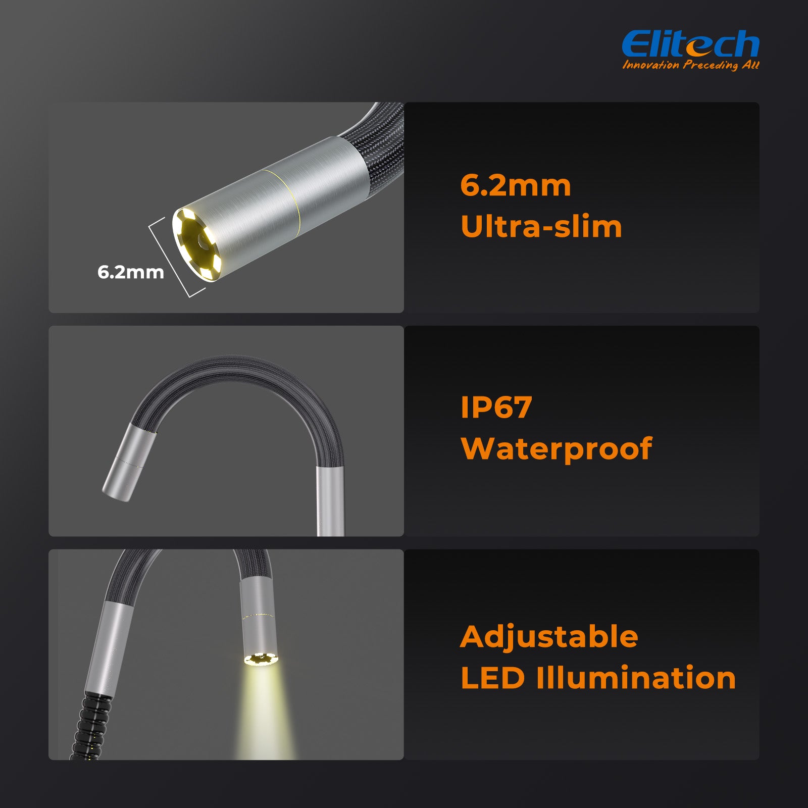 Elitech ELS-240 Articulating Borescope Inspection Camera, Two-Way 180° Steering Endoscope with 4.3