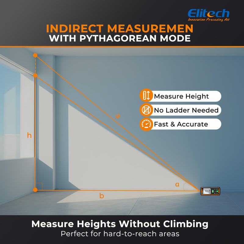 Elitech  LDM-105G 105m Laser Measure, Digital Laser Distance Meter with Built-in Angle Sensor, Full Pythagoras Mode, Dual Power Supply (AAA/Li-ion) Measuring Tool with 99 Groups Memory & Painter Function