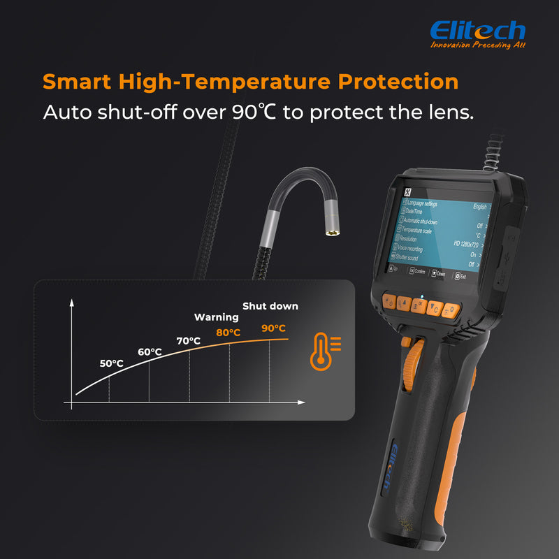 Elitech ELS-240 Articulating Borescope Inspection Camera, Two-Way 180° Steering Endoscope with 4.3" IPS Screen, 6.2mm IP67 Waterproof Probe, 720P HD Industrial Scope for Automotive Mechanics - 1m