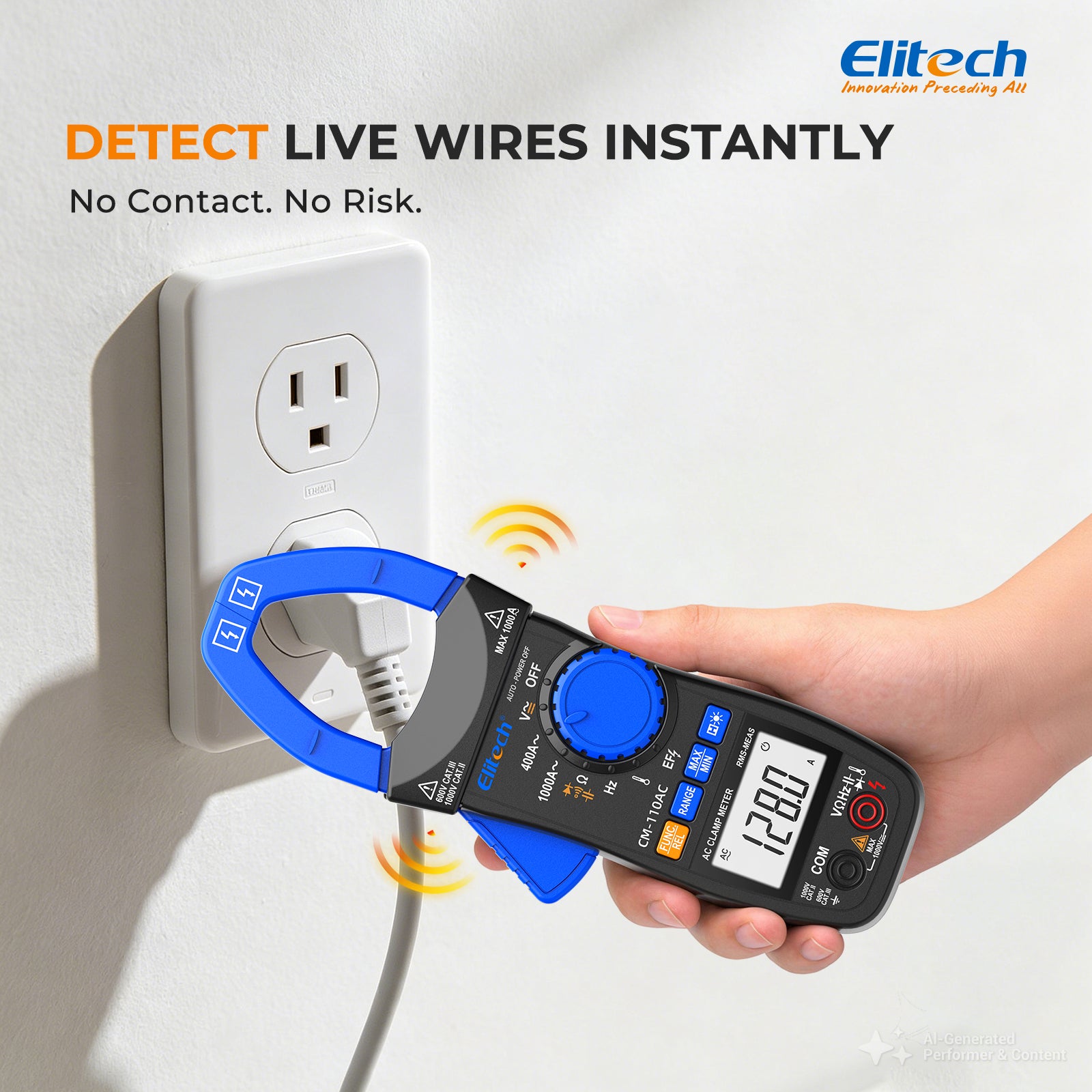 Elitech CM-110AC Digital Clamp Meter, 1000A AC Current, 1000V AC/DC Voltage, True RMS Multimeter with NCV, Capacitance, Temperature & Frequency Measurement
