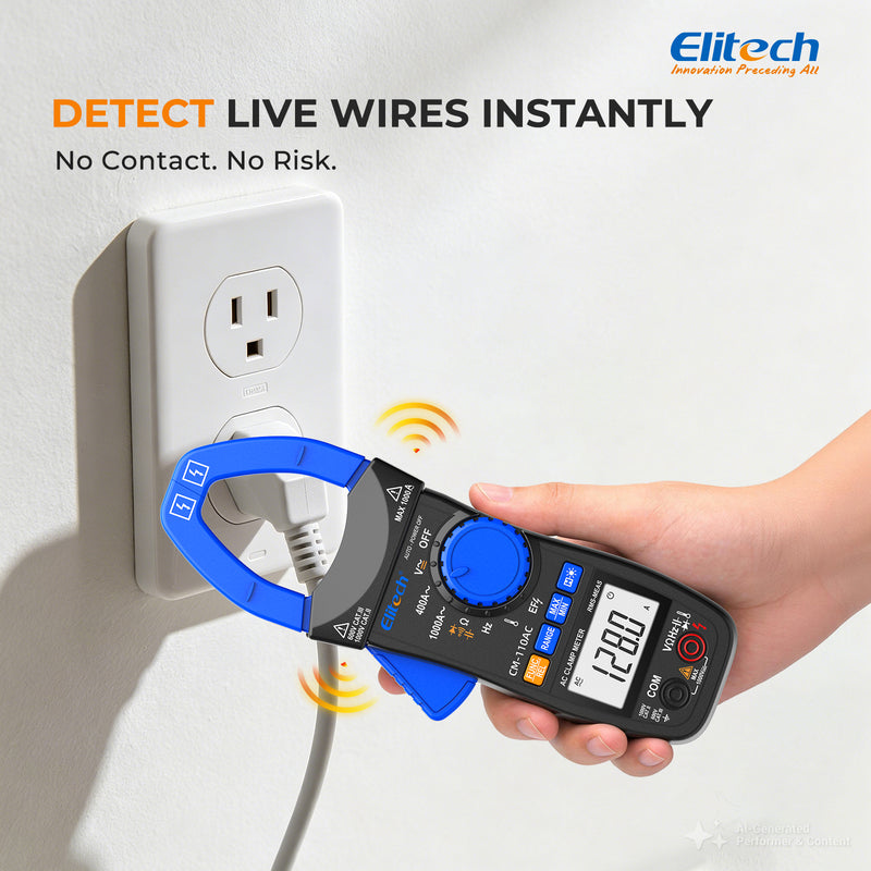 Elitech CM-110AC Digital Clamp Meter, 1000A AC Current, 1000V AC/DC Voltage, True RMS Multimeter with NCV, Capacitance, Temperature & Frequency Measurement