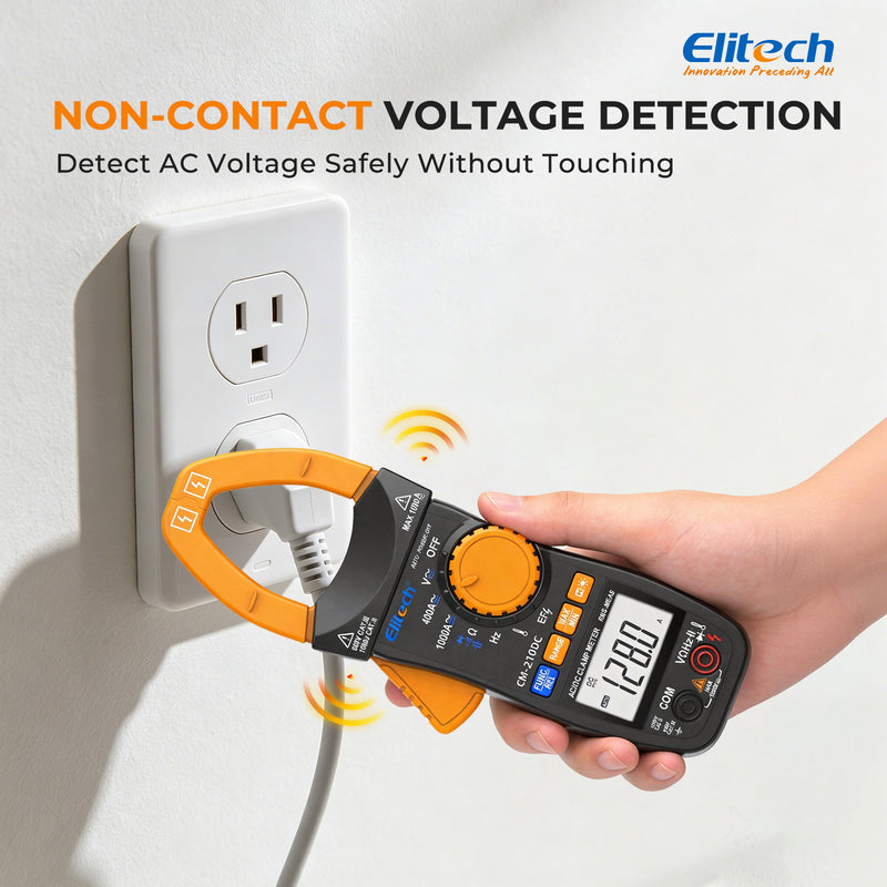 Elitech CM-210DC Digital Clamp Meter, 4000 Counts TRMS AC/DC Amp Current Tester, 1000V AC/DC Voltage, Resistance, Capacitance, Frequency, Temperature, NCV, Continuity, Diode Multi-Tester