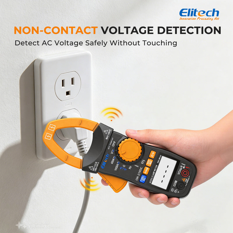Elitech CM-210DC Digital Clamp Meter, 4000 Counts TRMS AC/DC Amp Current Tester, 1000V AC/DC Voltage, Resistance, Capacitance, Frequency, Temperature, NCV, Continuity, Diode Multi-Tester