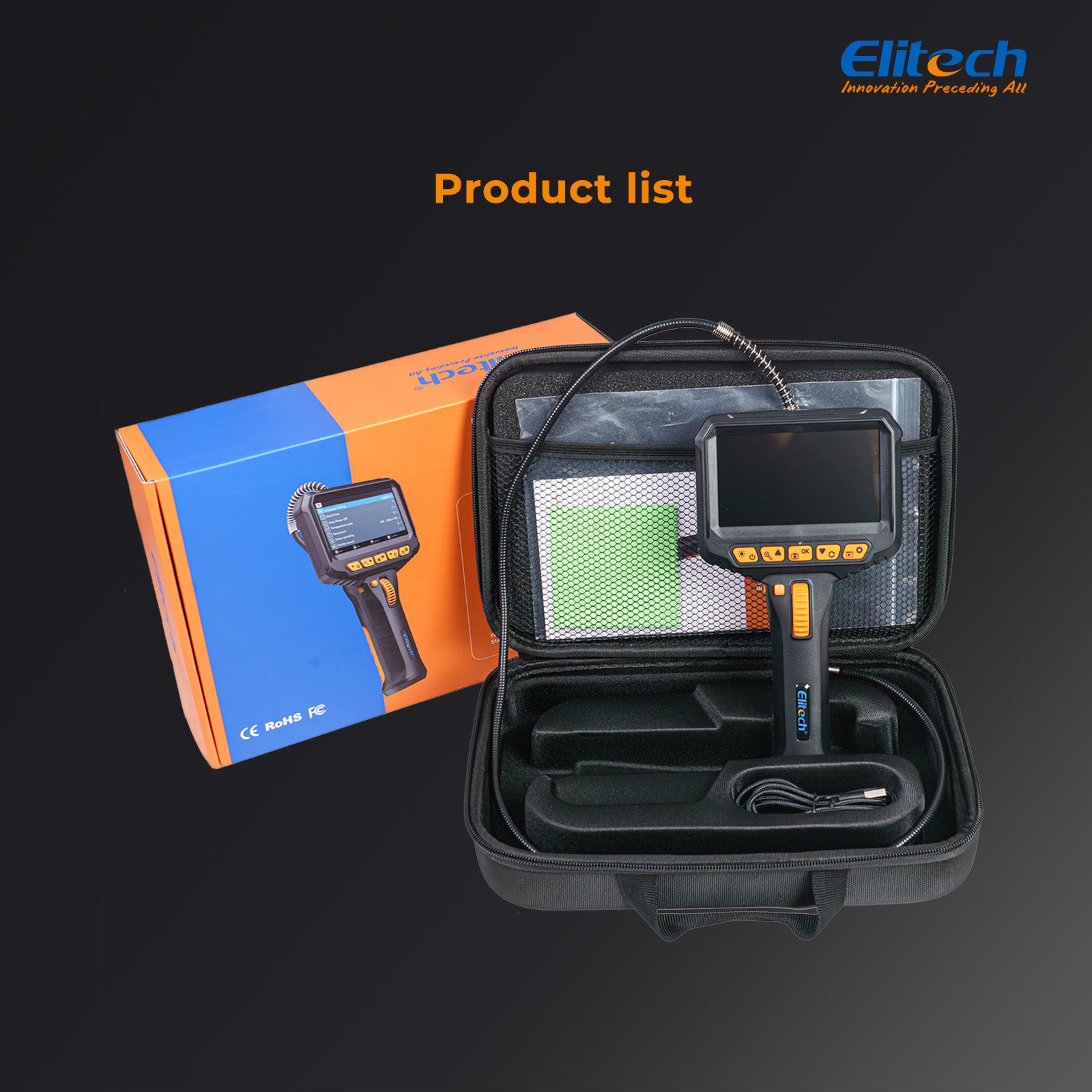 Elitech ELS-240 Articulating Borescope Inspection Camera, Two-Way 180° Steering Endoscope with 4.3