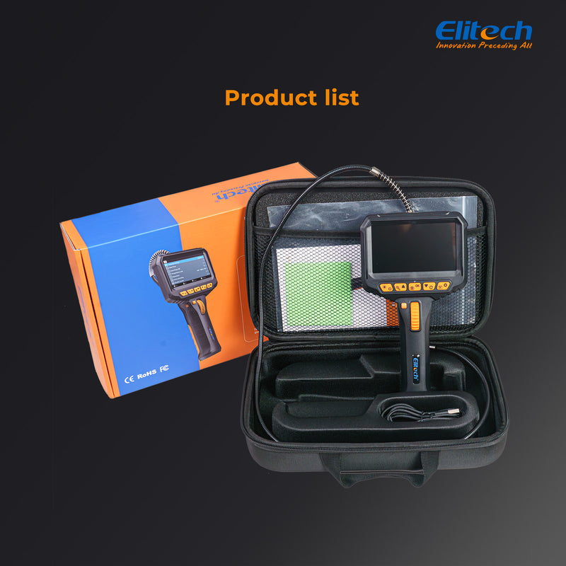 Elitech ELS-240 Articulating Borescope Inspection Camera, Two-Way 180° Steering Endoscope with 4.3" IPS Screen, 6.2mm IP67 Waterproof Probe, 720P HD Industrial Scope for Automotive Mechanics - 1m