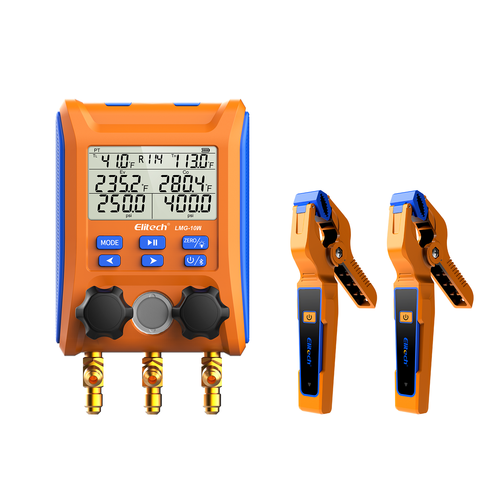 Elitech Digital Manifold Gauge 2-way Valve AC Gauges App Control with Thermometer Clamps for HVAC Systems, LMG-10W