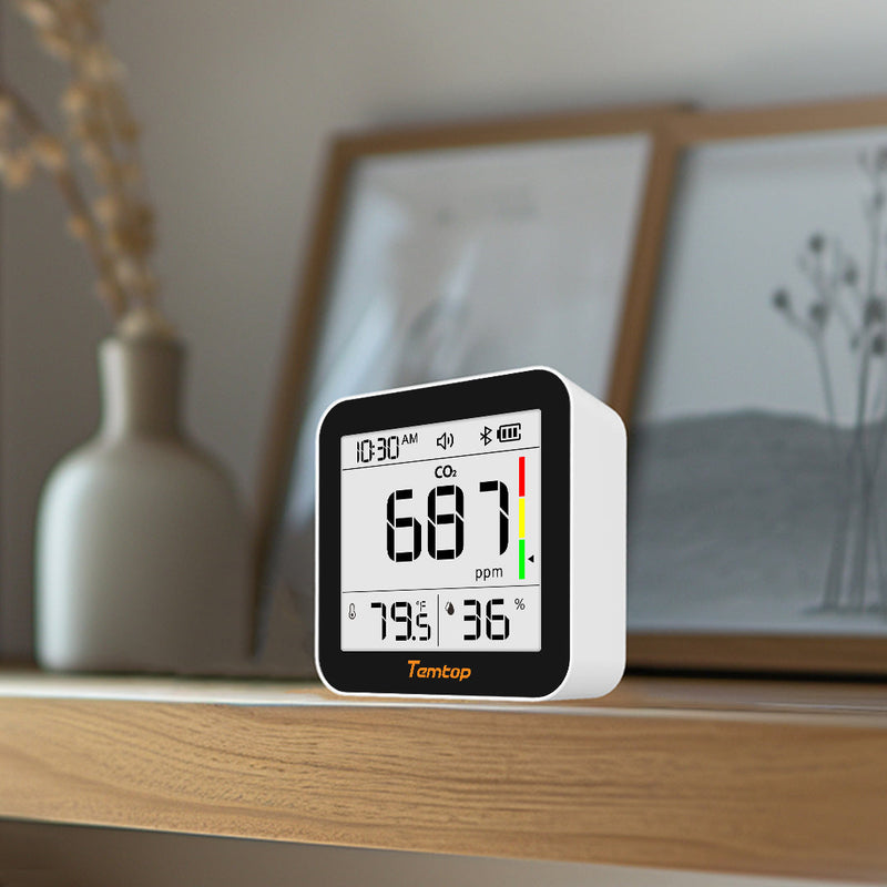 Temtop C10 2nd E-Ink Display CO2 Monitor Indoor Air Quality Monitor for CO2, Temperature and Humidity with App and Data History