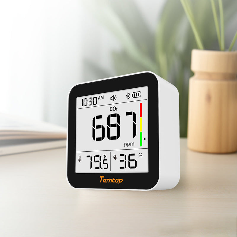 Temtop C10 2nd E-Ink Display CO2 Monitor Indoor Air Quality Monitor for CO2, Temperature and Humidity with App and Data History