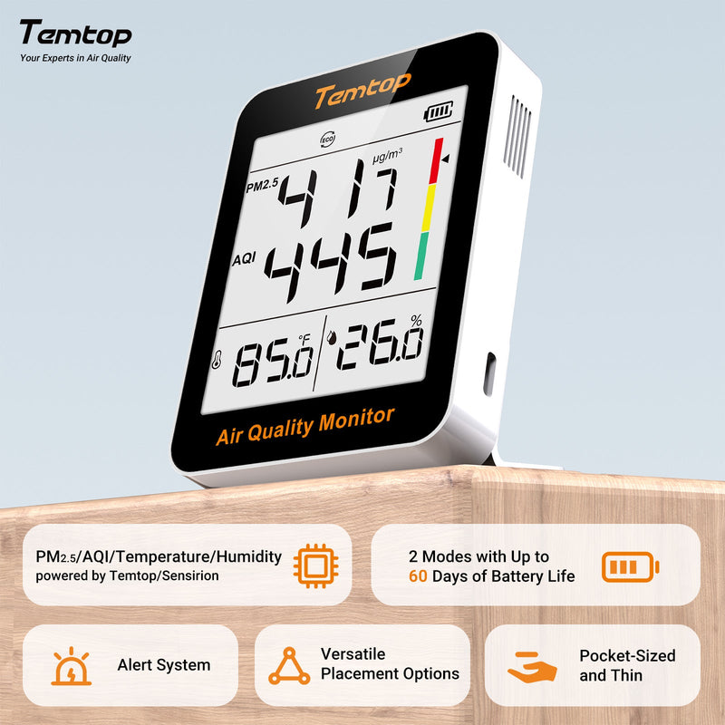 Temtop S1-up Indoor Air Quality Meter Temperature & Humidity AQI PM2.5 Monitor with Accurate Sensor