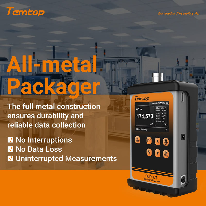 Temtop PMD 371 Aerosol Monitor Handheld Particle Counter Dust Monitor, Seven Outputs of Particle Numbers, Concentrations of Five Particles Types