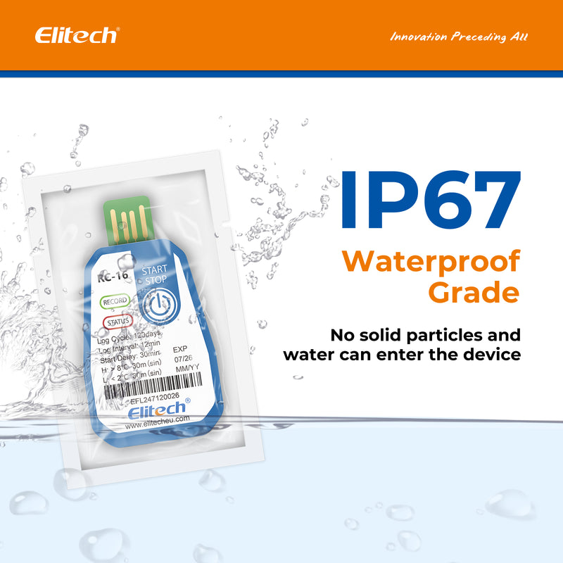 Elitech 10 Packs Temperature Data Logger USB Disposable Temperature Recorder with 16000 Points，Auto PDF CSV Reports High Accuracy 120days Single Use for Frozen Transportation Cold Chain Fresh RC-16
