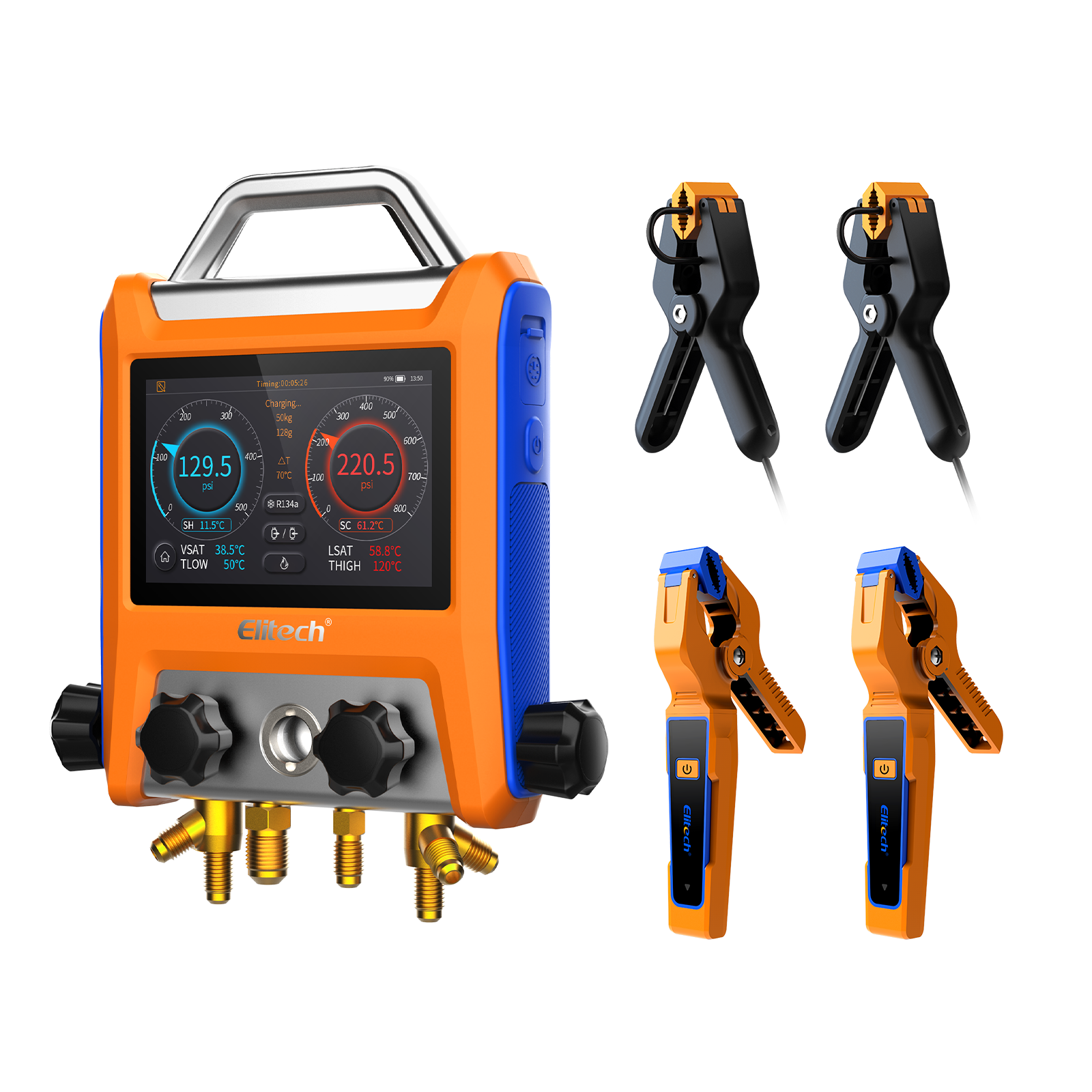 Elitech EMG-40V Intelligent HVAC Digital Manifold Gauge 4-Way Valve with Micron Gauge Transmitter