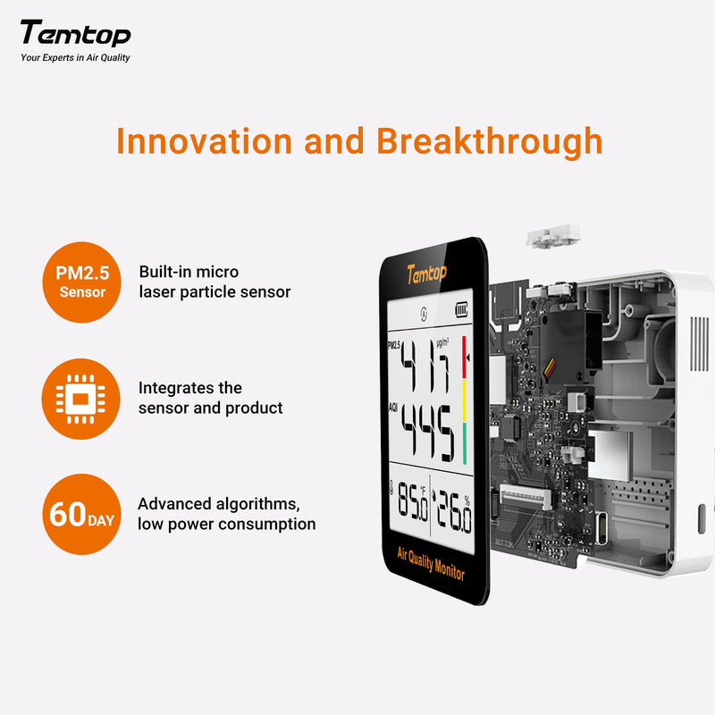 Temtop S1-up Indoor Air Quality Meter Temperature & Humidity AQI PM2.5 Monitor with Accurate Sensor