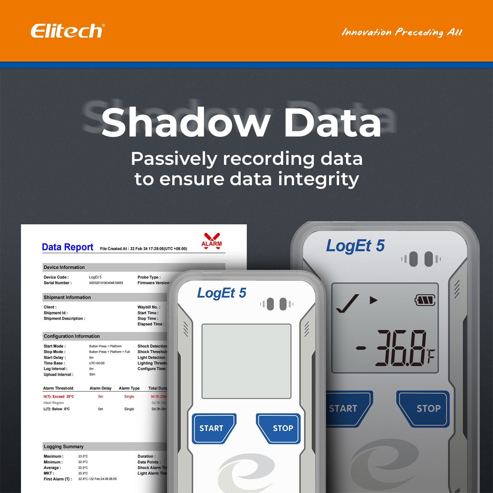 Elitech USB Digital Temperature Data Logger with External Probe Reusable Recorder with Shadow Data 32000 Points , Auto PDF/ CSV Report, for Windows/MacOS, Refrigerator Thermometer LogEt5TE
