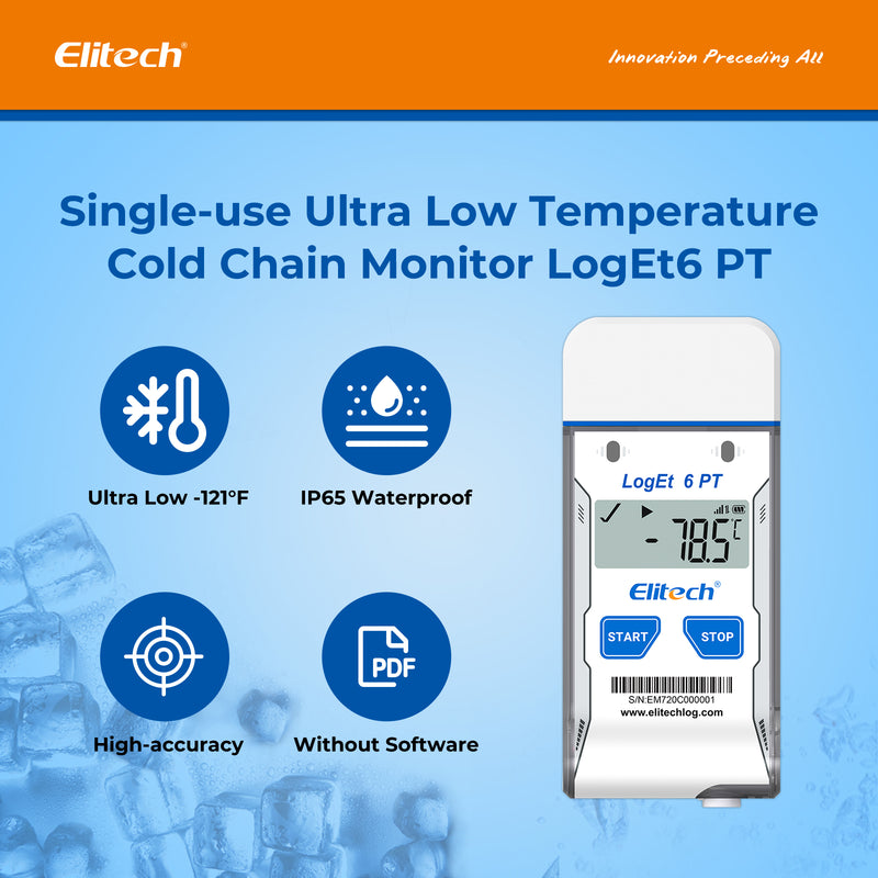 Elitech Dry Ice Single-use USB Temperature Data Logger -85℃~50℃, 30 Days(Logging interval 5 min), 16000 Points, Shadow Data, PDF Report, LogEt 6 PT