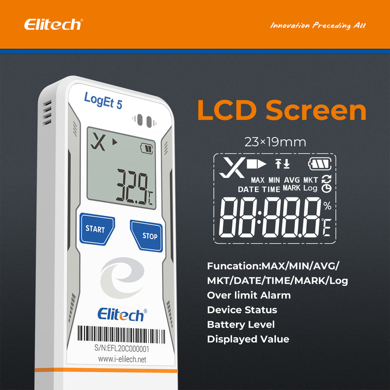 Elitech USB Digital Temperature Humidity Data Logger with Shadow Data Reusable Recorder 32000 Points , Auto PDF/ CSV Report, for Windows/MacOS, Refrigerator Thermometer LogEt5TH