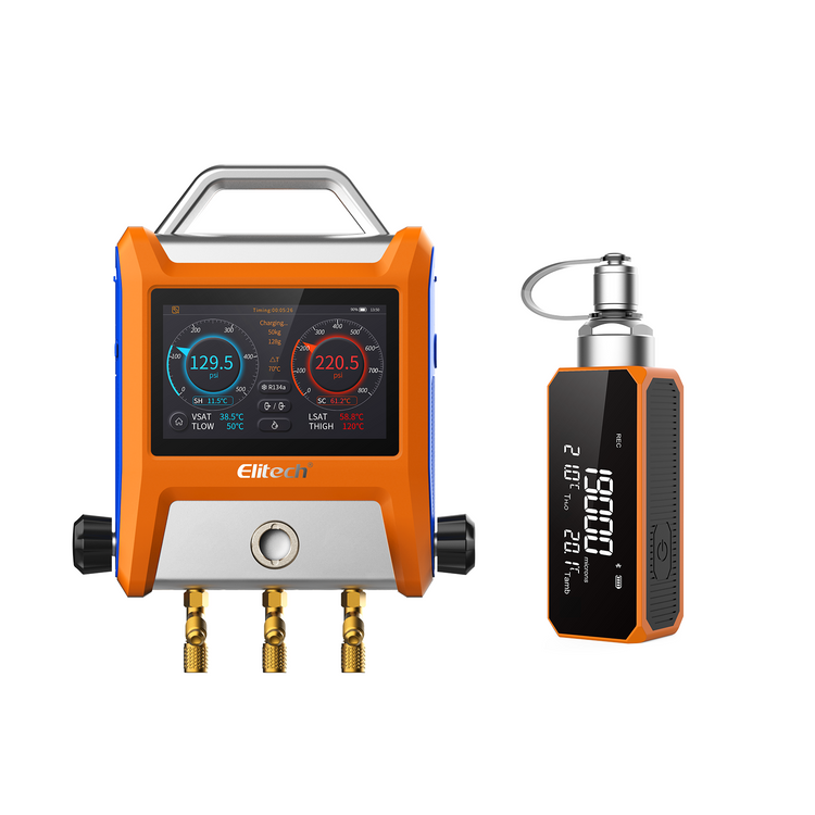 Elitech Basic Solution Pack-EMG-20V Intelligent HVAC Digital Manifold+VGW-Mini Vacuum Microns Digital Microns Gauge HVAC Refrigerant Vacuum Tester 1/4"